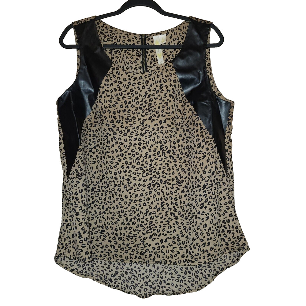 Adiva Womens Pullover Blouse Size L Tan Black Leopard Print Sleeveless Tank Top
